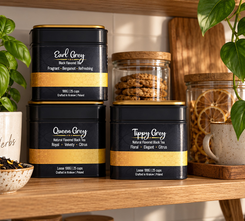 Tippy Earl Grey Leo Tea – czarna herbata z białą herbatą w metalowej puszce 100g